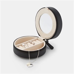 Engraved Round Jewelry Box and Travel Case in Black - 45940