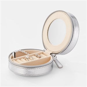 Engraved Round Jewelry Box and Travel Case in Silver - 45942