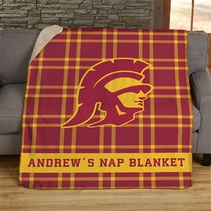 NCAA Plaid USC Trojans Personalized 50x60 Sherpa Blanket - 45945-S