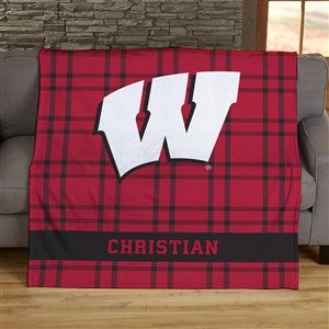 NCAA Plaid Wisconsin Badgers Personalized 50x60 Plush Fleece Blanket - 45959-F