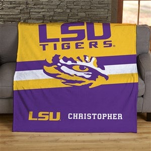 NCAA Stripe Louisiana State University Personalized 50x60 Plush Fleece Blanket - 45963-F