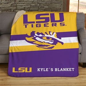 NCAA Stripe Louisiana State University Personalized 50x60 Sherpa Blanket - 45963-S