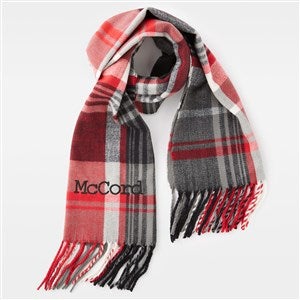 Embroidered Soft Fringe Scarf in Charcoal Plaid - 45972-CPL