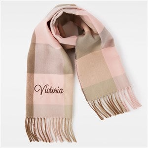 Embroidered Soft Fringe Scarf in Pink Plaid - 45973-PPL