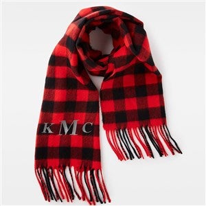 Embroidered Soft Fringe Scarf in Black and Red Buffalo Plaid - 45976-BRCK