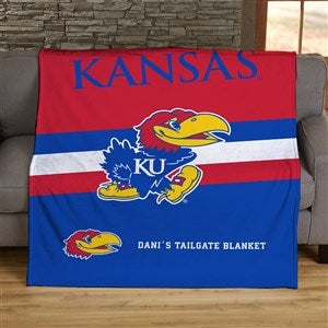 NCAA Stripe Kansas Jayhawks Personalized 50x60 Plush Fleece Blanket - 46008-F