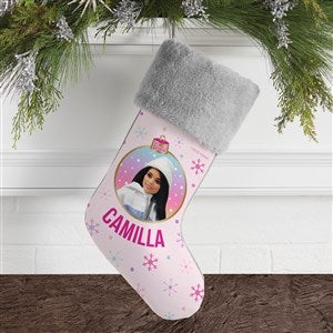 Merry & Bright Barbie Personalized Christmas Stockings - Grey Faux Fur - 46010-GF
