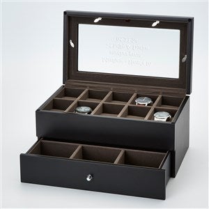 Engraved Black Wooden 10 Slot Watch Box with Drawer - 46065
