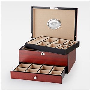 Engraved Large Matte-Finish Wooden Jewelry Box with Drawer and Lock - 46099