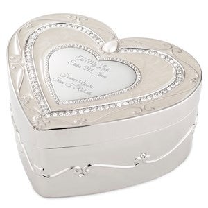 Engraved Heart Silver and Ivory Enamel Keepsake Box - 46104