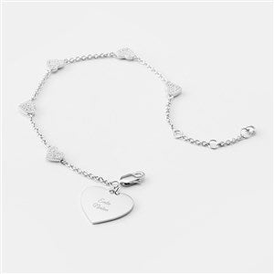 Engraved Sterling Silver Pave Heart Station Bracelet - 46117