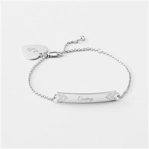 Engraved Sterling Silver Herringbone Jeweled ID Bracelet - 46122