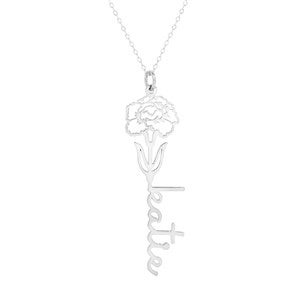 January Birth Flower Carnation Name Necklace - Silver - 46135D-SS