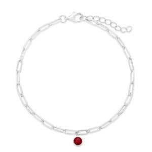 Silver Paperclip Chain Birthstone Charm Bracelet - One Stone - 46140D-1SS