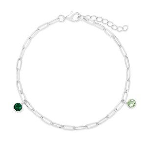 Silver Paperclip Chain Birthstone Charm Bracelet - Two Stone - 46140D-2SS