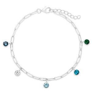 Silver Paperclip Chain Birthstone Charm Bracelet - Five Stone - 46140D-5SS
