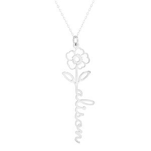 February Violet Birth Flower Name Necklace - Silver - 46141D-SS