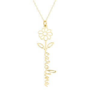 April Daisy Birth Flower Name Necklace - Gold - 46148D-G