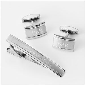 Engraved Steel Cufflinks and Tie Bar Set - 46155