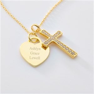 Engraved Heart and Cross Swing Gold/Sterling Silver Necklace - 46156