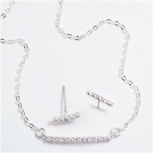 Silver and CZ Bar Necklace and Earring Set - 46159