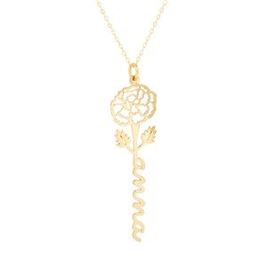 October Marigold Birth Flower Name Necklace - Gold - 46162D-G