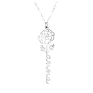 October Marigold Birth Flower Name Necklace - Silver - 46162D-SS