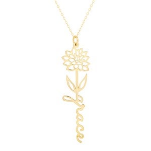 November Chrysanthemum Birth Flower Name Necklace - Gold - 46163D-G