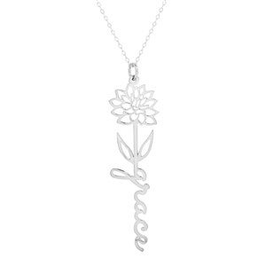 November Chrysanthemum Birth Flower Name Necklace - Silver - 46163D-SS