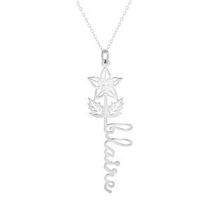 December Holly Birth Flower Name Necklace - Silver - 46164D-SS
