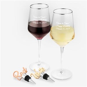 Engraved Entertaining Wine Glass and Stopper Gift Set - 46169