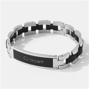 Engraved Matte Black & Silver ID Bracelet for Him - 46182