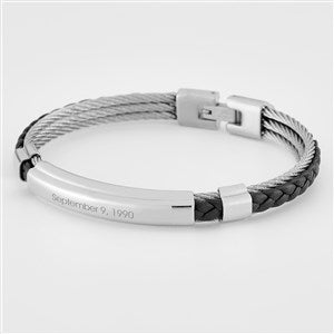Engraved Black Leather and Steel ID Bracelet - 46184