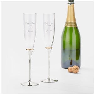 Engraved Thin Gold Band Champagne Flute Set - 46190