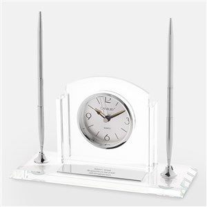 Engraved Glass Clock & Double Pen Stand - 46199