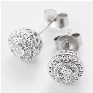 Sterling Silver Diamond Round Earrings - 46213