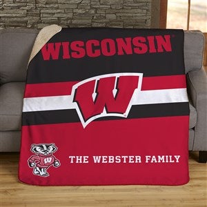 NCAA Stripe Wisconsin Badgers Personalized 60x80 Sherpa Blanket - 46225-LS
