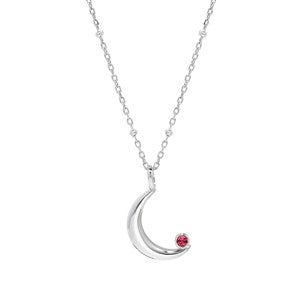 Custom Birthstone Silver Crescent Moon Pendant - 1 Birthstone - 46233D-1SS