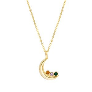 Custom Birthstone Gold Crescent Moon Pendant - 3 Birthstones - 46233D-3GD