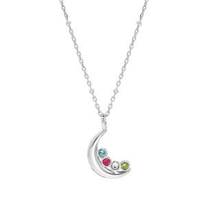 Custom Birthstone Silver Crescent Moon Pendant - 4 Birthstones - 46233D-4SS