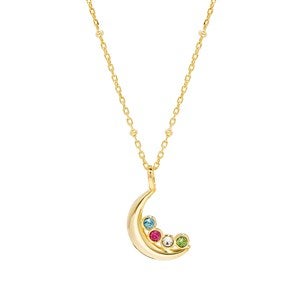 Custom Birthstone Gold Crescent Moon Pendant - 4 Birthstones - 46233D-4GD