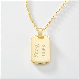 Engraved 14K Gold Plated Sterling Silver Dog Tag Necklace - Horizontal - 46258-H