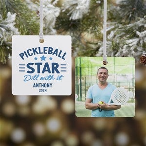 Pickleball Personalized Photo Square Ornament- 2.75 Metal - 2 Sided - 46275-2M