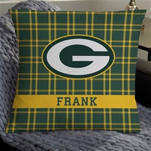 NFL Green Bay Packers Plaid Personalized 18 Throw Pillow - 46315-L