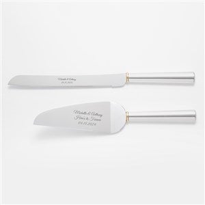 Engraved Silver and Thin Gold Band Cake Server Set - 46323