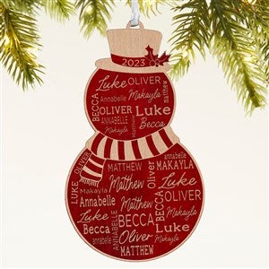 Snowman Repeating Name Personalized Wood Ornament - Red - 46346-R