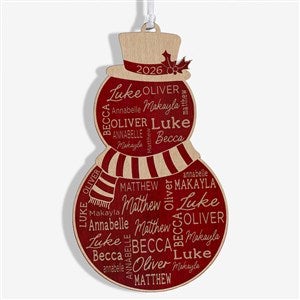 Snowman Repeating Name Personalized Wood Ornament - Red - 46346-R