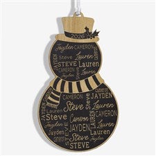 Snowman Repeating Name Personalized Wood Ornament - Black - 46346-BLK