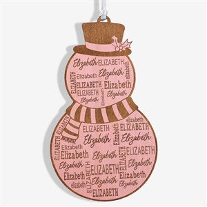 Snowman Repeating Name Personalized Wood Ornament - Pink - 46346-P
