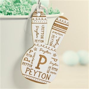 Easter Bunny Repeating Name Personalized Wooden Easter Basket Tag - Whitewash - 46367-W